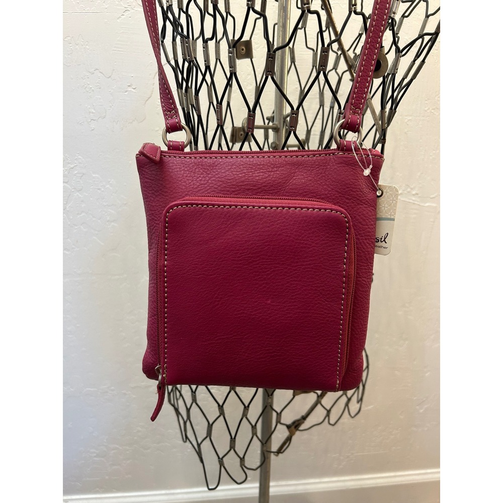 Fossil Small Crossbody Zip Raspberry Pink Leather Organizer Bag